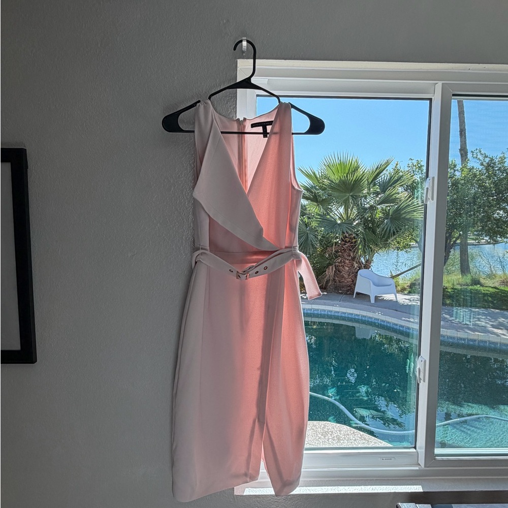 Sleeveless Pink Belted Work Dress